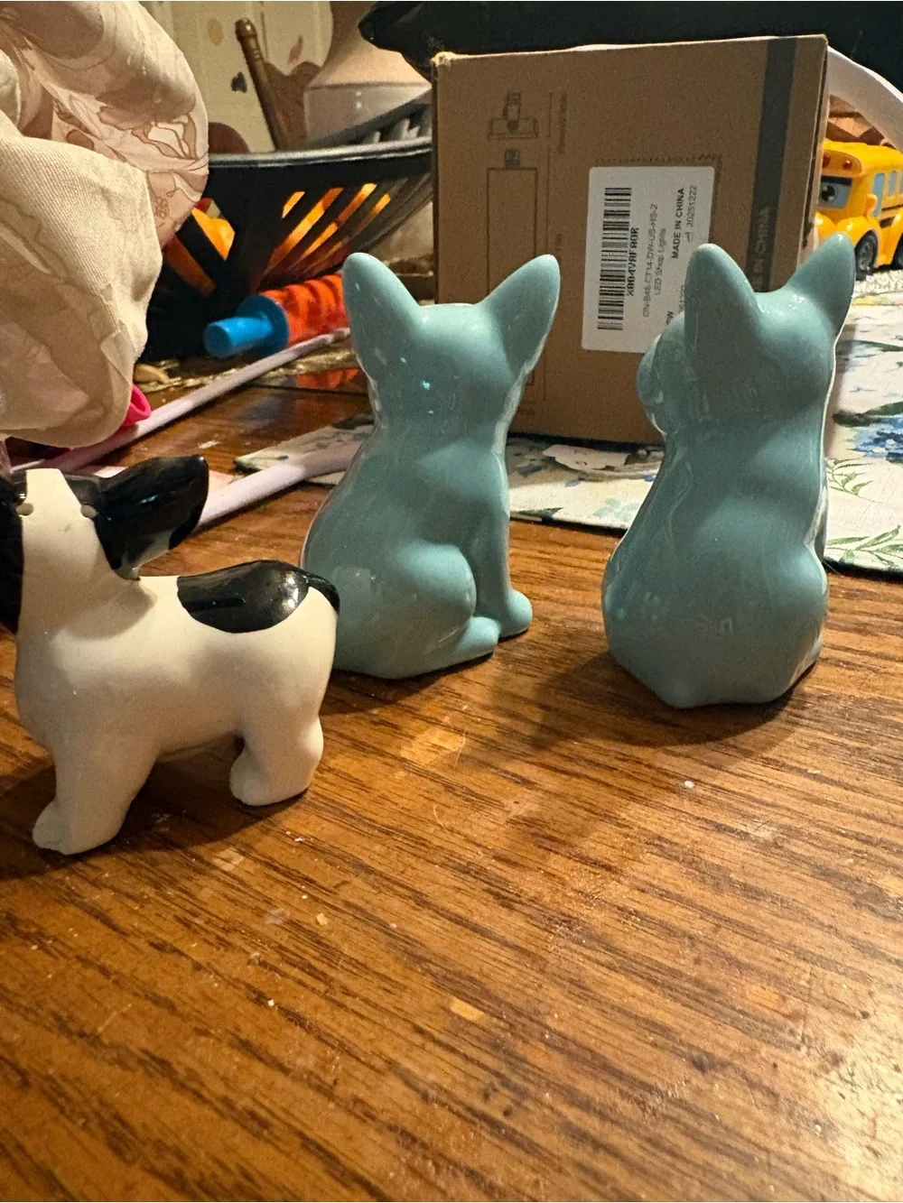 Amazon Ceramic Dog Figurine Set - Black, White & Teal Blue